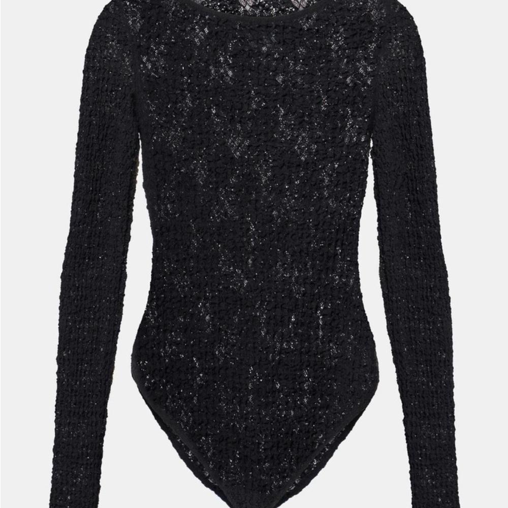 Wolford Black Structured Lace Long Sleeve Bodysuit Large